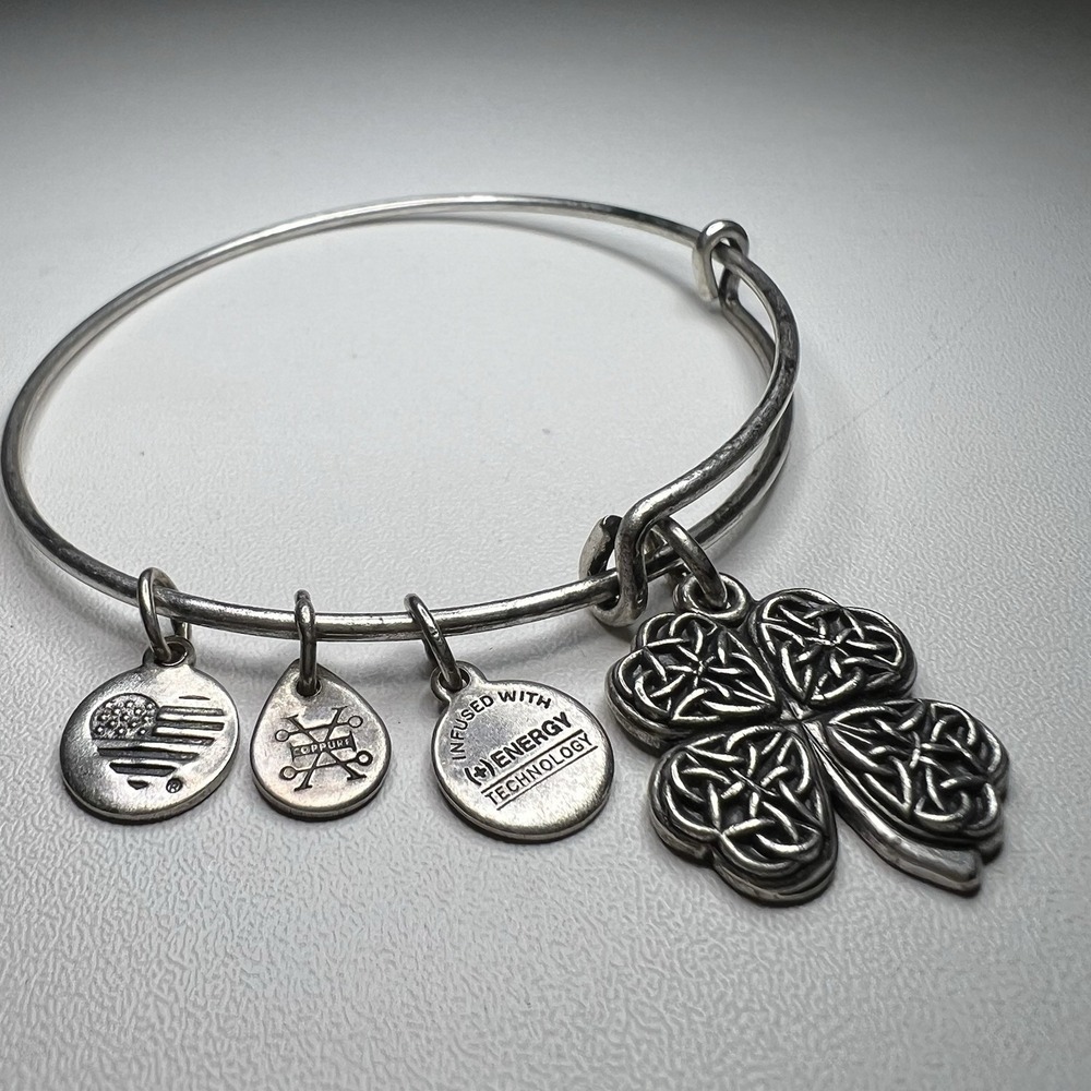 Alex And Ani Four Leaf Clover Charm Bracelet Silver Retired Vtg